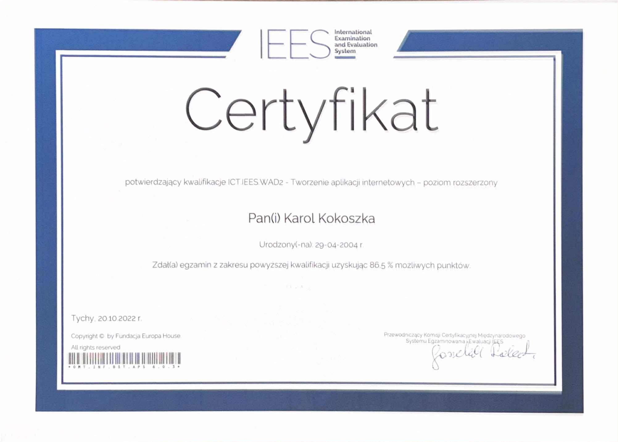 Certyfikat IEES Poziom Rozszerzony